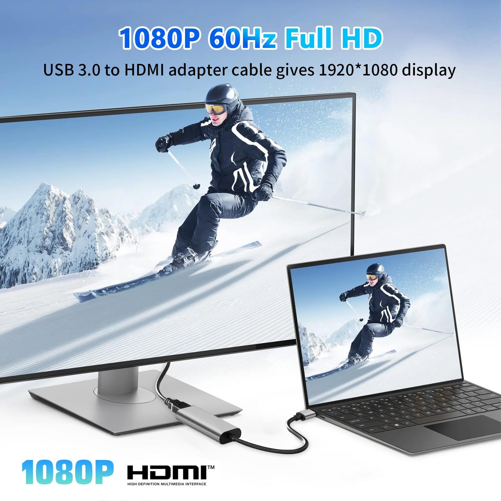 DERSUR USB - HDMIアダプター 1080P USB - HDMIモニターコネクター USB