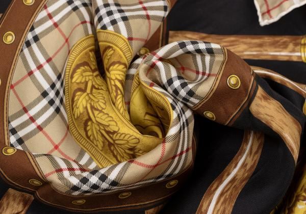 美品　バーバリー　Burberrys ステッキプリント　シルク　大判ショール バーバリーズBurberrys' ステッキプリントシルク大判スカーフ ベージュ