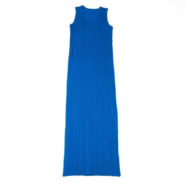 イッセイミヤケISSEY MIYAKE プリーツノースリーブワンピース 青M