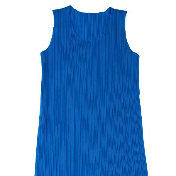 イッセイミヤケISSEY MIYAKE プリーツノースリーブワンピース 青M