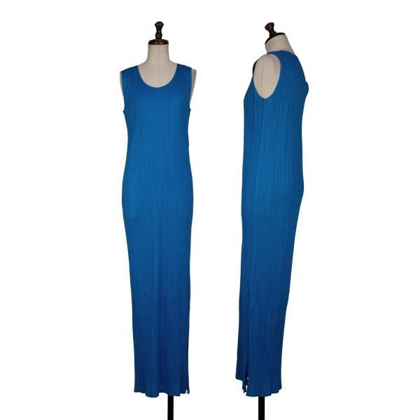 イッセイミヤケISSEY MIYAKE プリーツノースリーブワンピース 青M