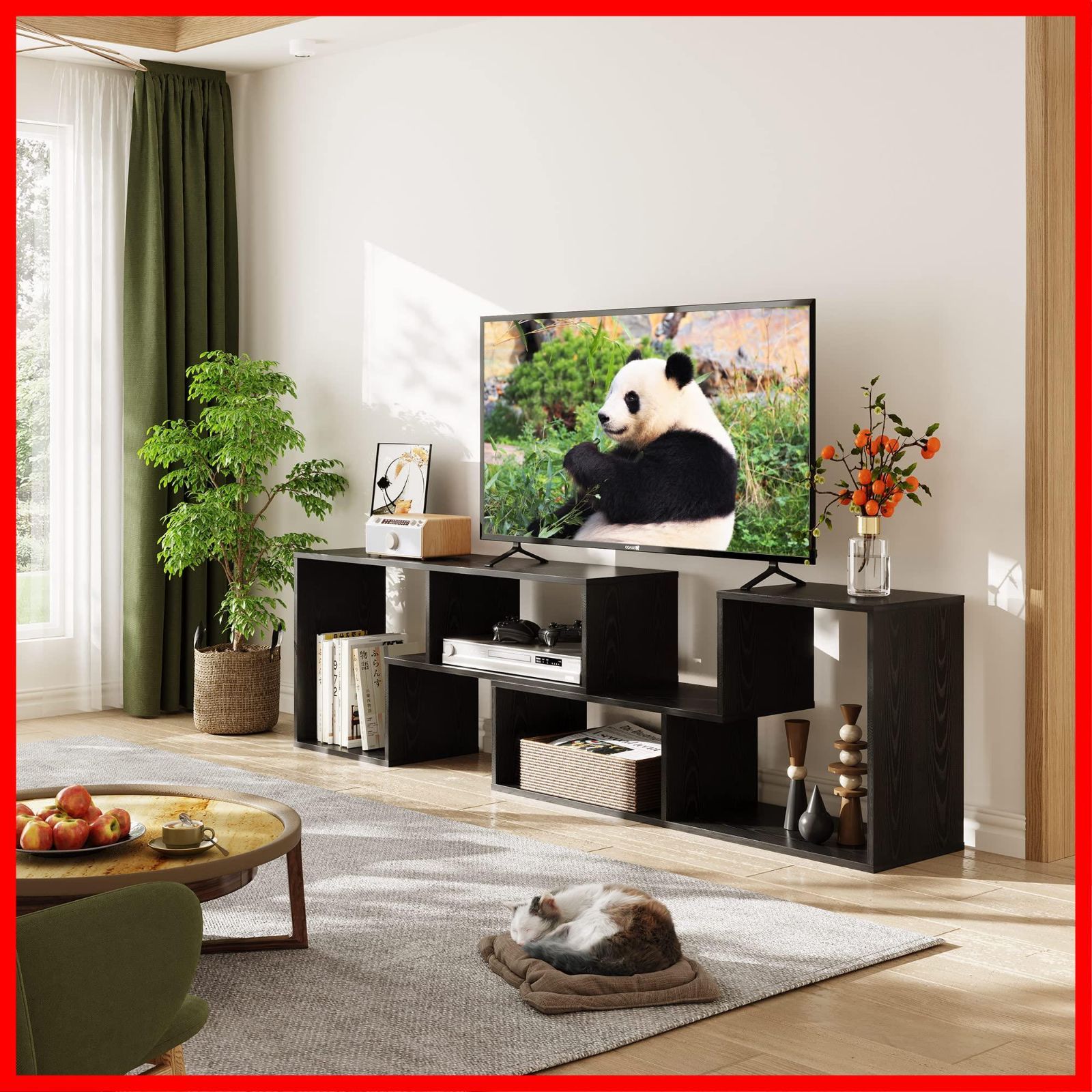 ローボード 伸縮 テレビボード 幅105～210 cm 60インチまで対応 テレビラック コーナー 収納ラック テレビ台 2点セット 簡単組立 DEVAISE ブラック