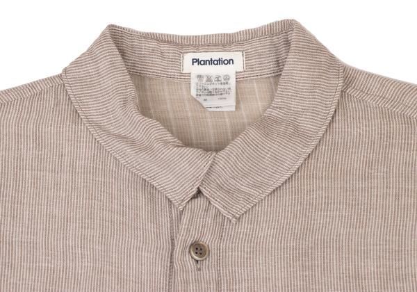 プランテーションPlantation コットンストライプガーゼシャツ 薄茶白M