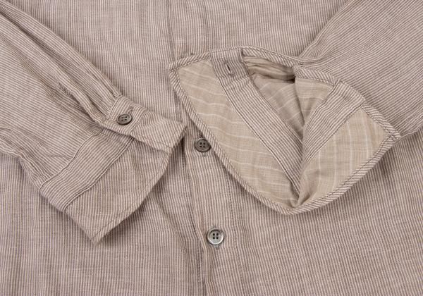 プランテーションPlantation コットンストライプガーゼシャツ 薄茶白M