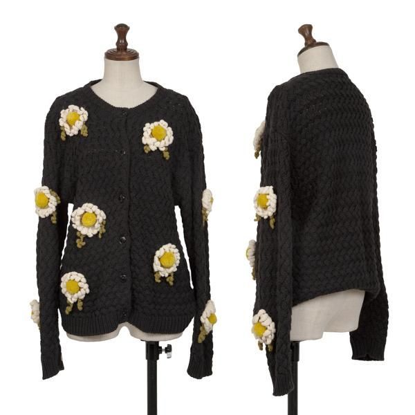 ピンクハウスPINK HOUSE フラワーコサージュ装飾ニットカーディガン 黒