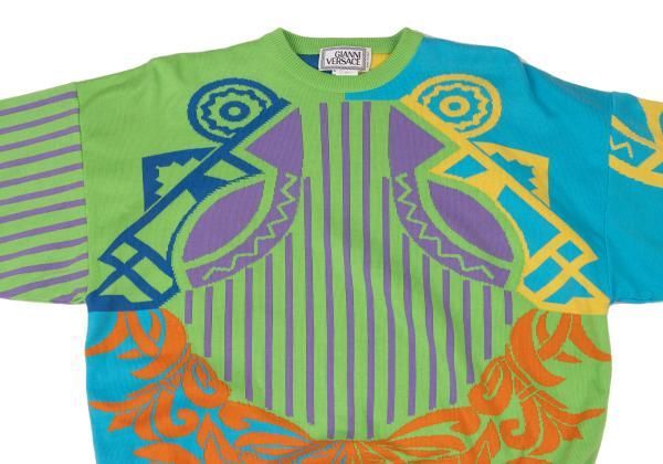 ジャンニヴェルサーチGIANNI VERSACE ジャガードニットセーター マルチ
