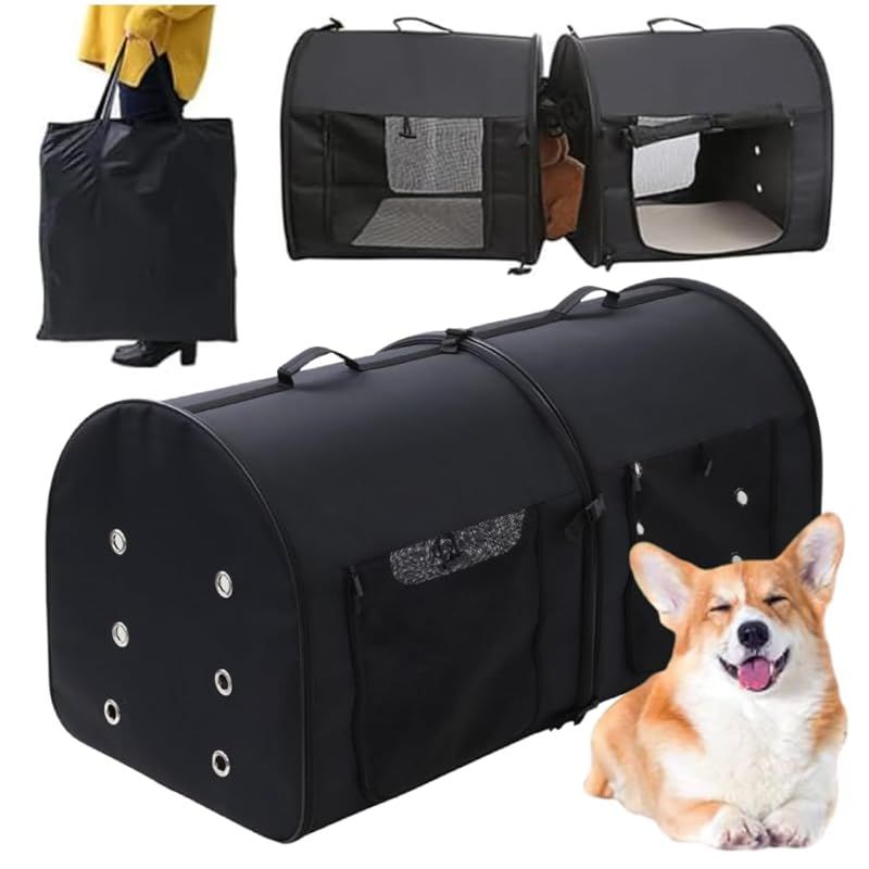 iimono 117 ペットキャリー 2匹 ダブル ツインケージ 収納バック付き 折りたたみ メッシュ 持ち手付き 分離 ソフトケージ 犬 猫 ハウス