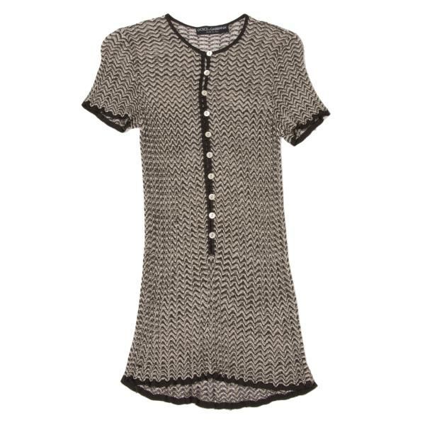 ドルチェ&ガッバーナDOLCE&GABBANA ジグザグ織り半袖ニットシャツ 黒