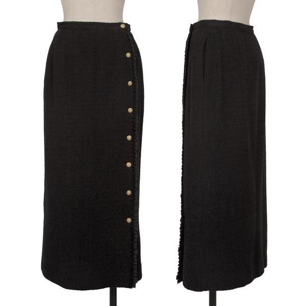 インゲボルグINGEBORG ウール混アクリルサイドフリルラップスカート 黒