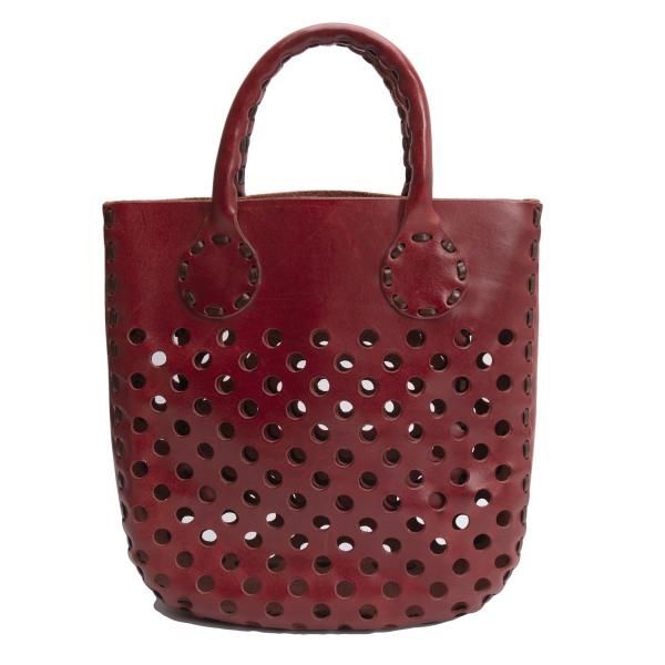 アンリークイールHENRY CUIR パンチングレザートートバッグ 赤 - メルカリ