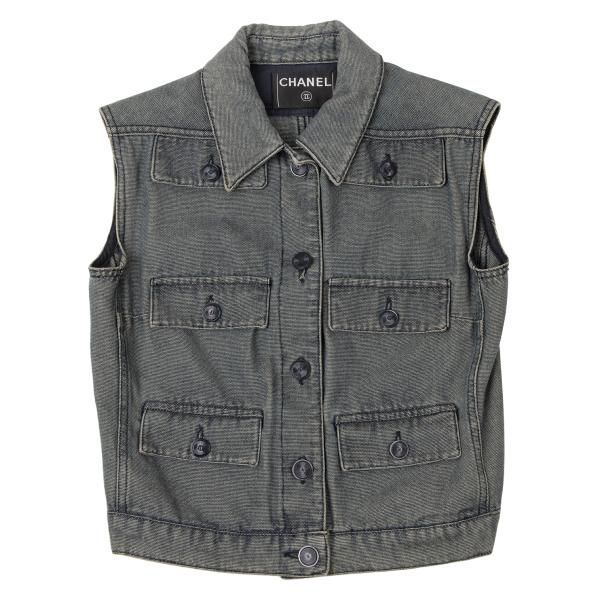 シャネルCHANEL フラップポケットデザインデニムベスト 青M位 - メルカリ