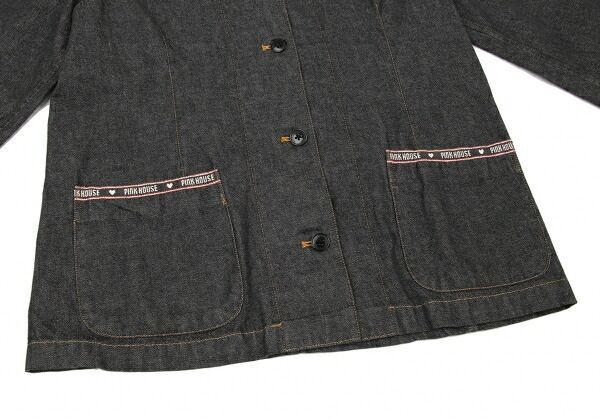 ピンクハウスPINK HOUSE ロゴ刺繍テーピングデニムジャケット 黒M