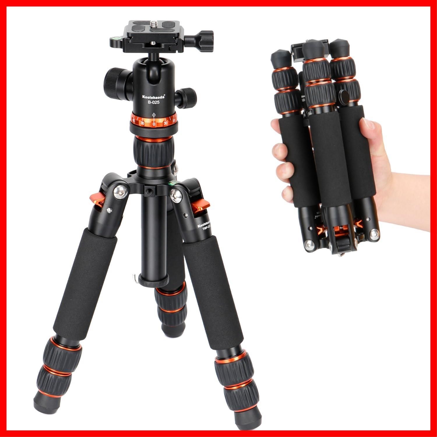 ビデオカメラ用 耐荷重10 kg コンパクト カメラ DSLR 自由雲台付き デスクトップ三脚 高さ63.5 CM 軽量旅行三脚 オレンジ アルミニウム製 卓上三脚 カメラ用 ミニ三脚 Koolehaoda