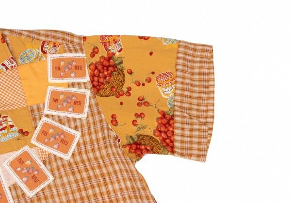 PINK HOUSEのオレンジチェック半袖トップス ピンクハウスPINK HOUSE ジャムプリントチェック切替半袖開襟シャツ