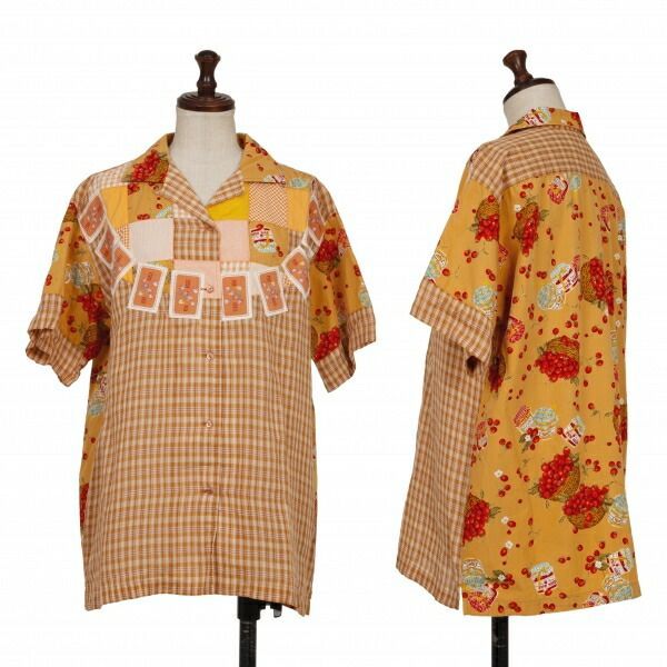 ピンクハウスPINK HOUSE ジャムプリントチェック切替半袖開襟シャツ