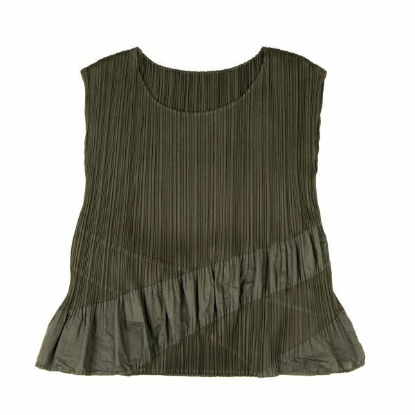pleatsplease ノースリーブ プリーツプリーズPLEATS PLEASE 切替プリーツノースリーブ カーキ3