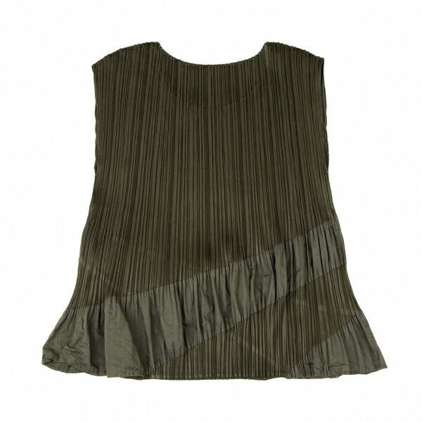 プリーツプリーズPLEATS PLEASE 切替プリーツノースリーブ カーキ3