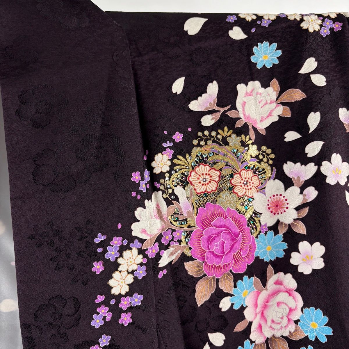 振袖 身丈167cm 裄丈66cm M 袷 袋帯フルセット 薔薇 桜 金銀彩 ぼかし
