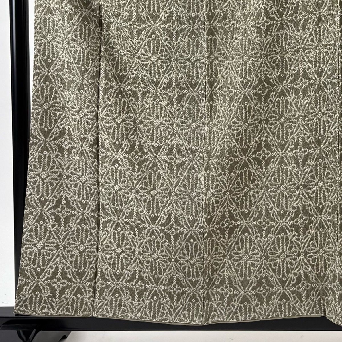 小紋 身丈160 cm 裄丈65.5 M 袷 名古屋帯セット 花 菱 絞り 灰緑 正絹 秀品