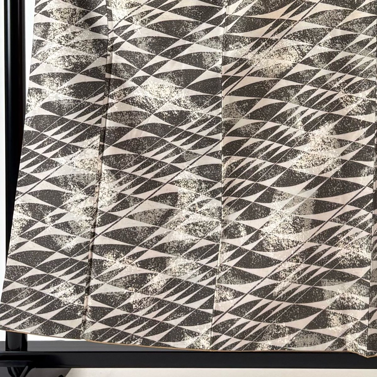 小紋 身丈159.5 cm 裄丈65 M 袷 袋帯セット 紬地 幾何学模様 茶緑色 正絹 秀品