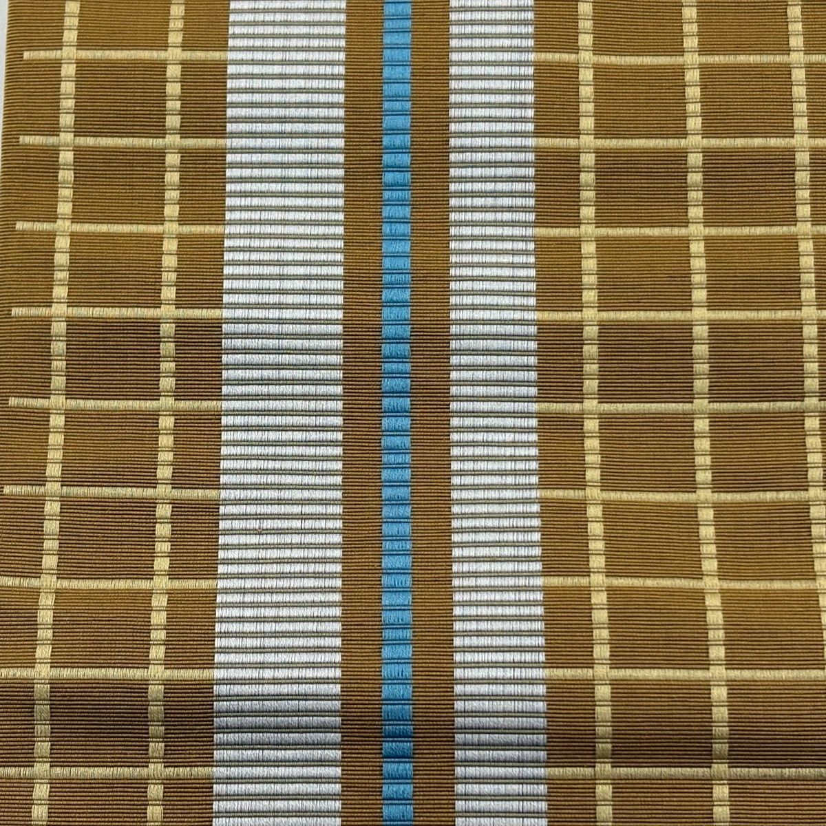 半幅帯 優品 博多織 証紙 格子 縞 山吹茶色 正絹