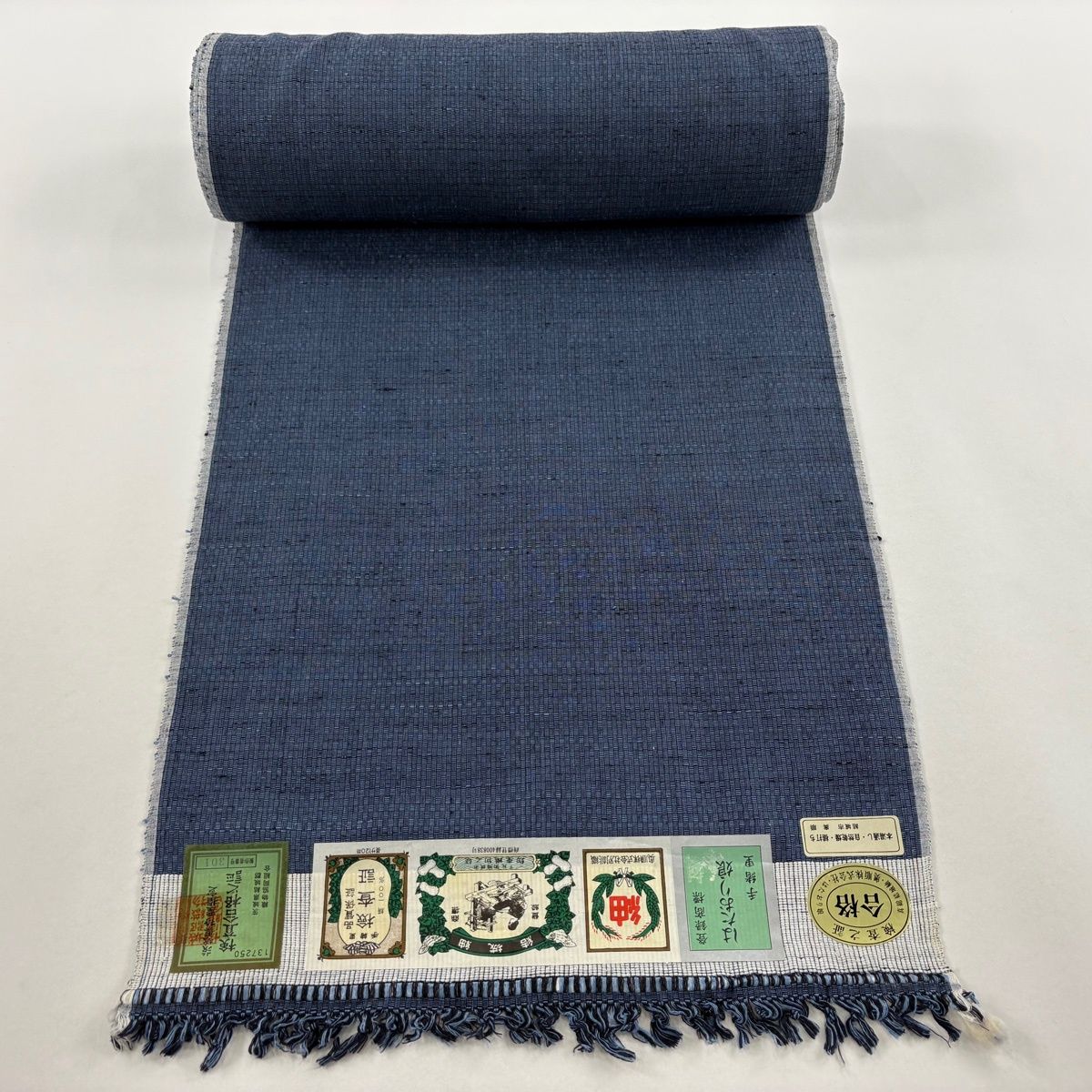 反物 男着物 結城紬 証紙 はたおり娘 網代 藍色 正絹