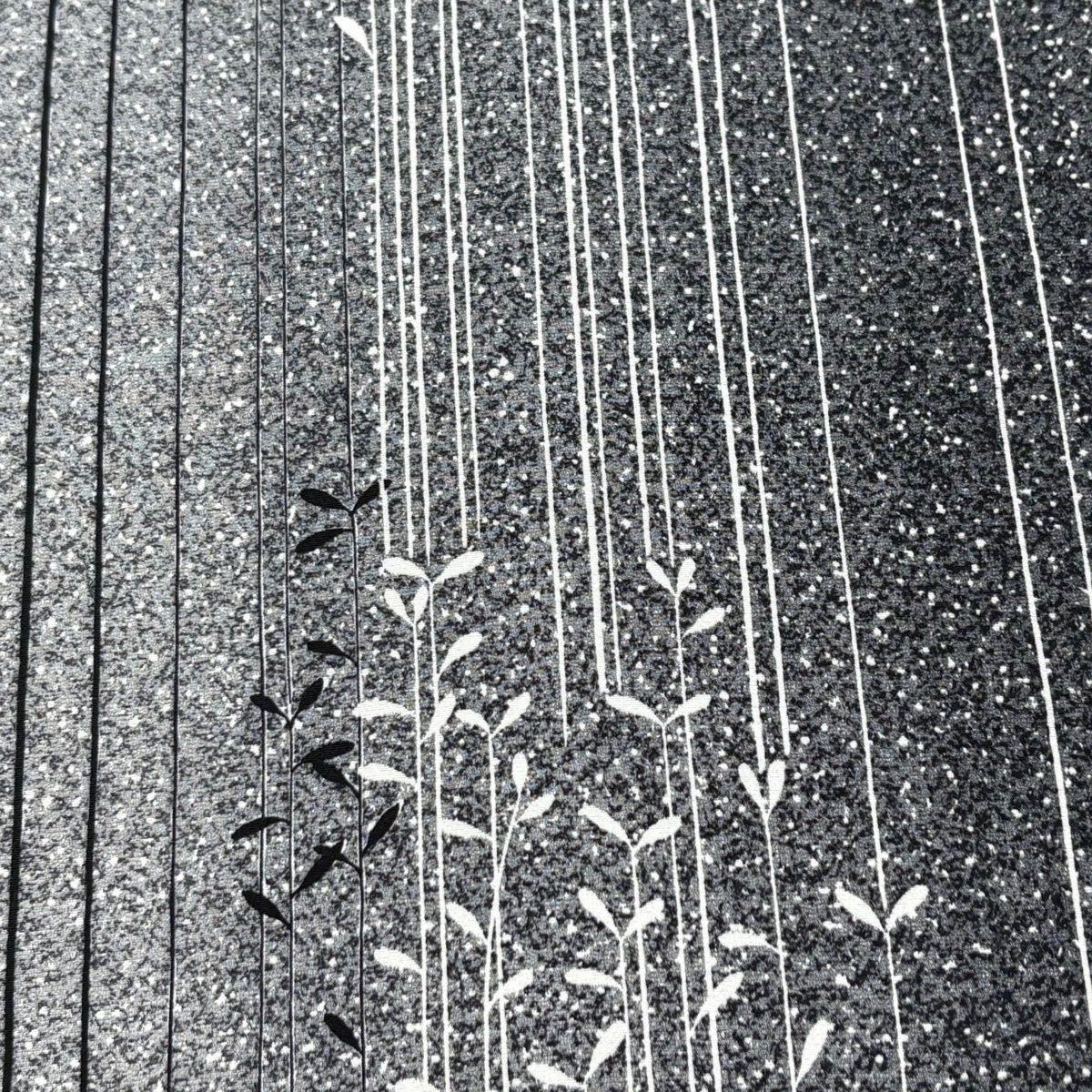 反物 秀品 小紋 葉柄 縞 ぼかし 灰色 正絹