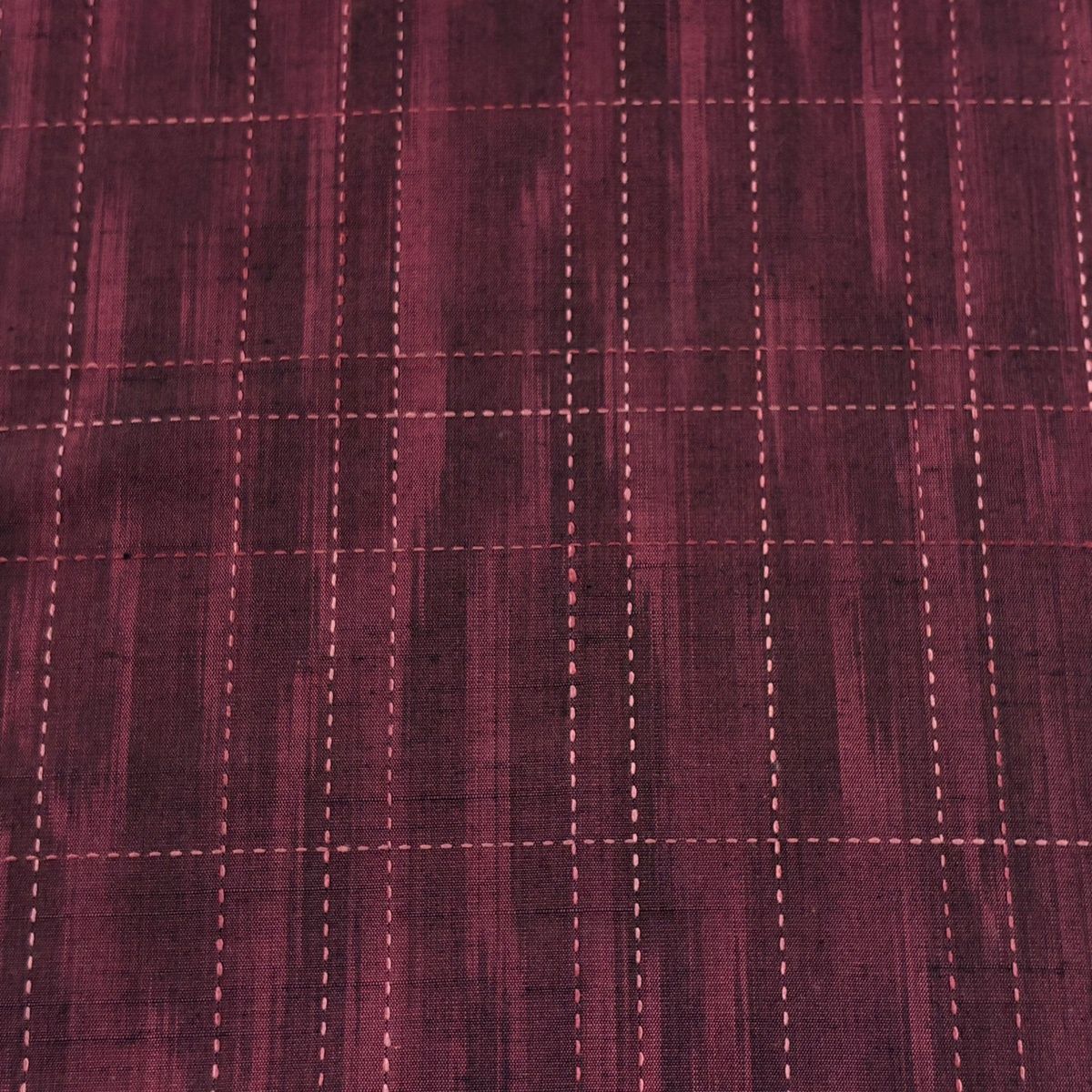反物 秀品 紬 証紙 格子 ぼかし柄 赤紫 正絹