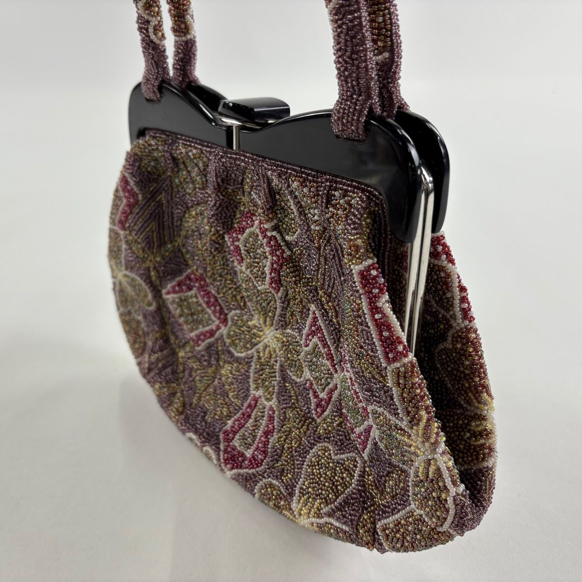 和装バッグ 優品 ビーズバッグ フォーマル 草花 紫 ビーズ 和装小物