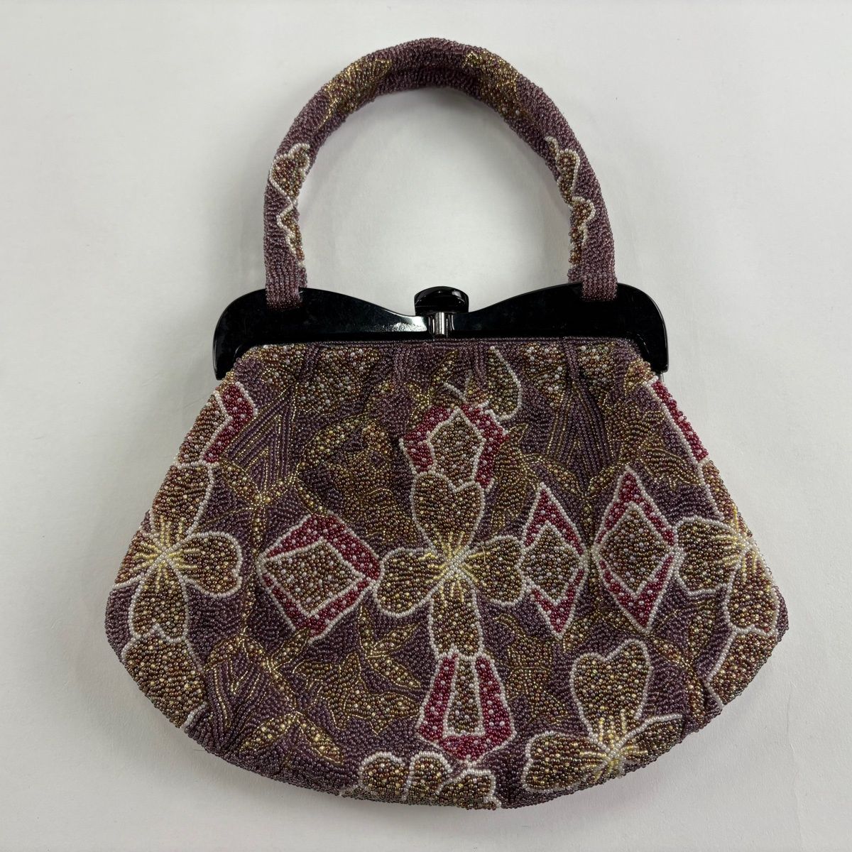 和装バッグ 優品 ビーズバッグ フォーマル 草花 紫 ビーズ 和装小物