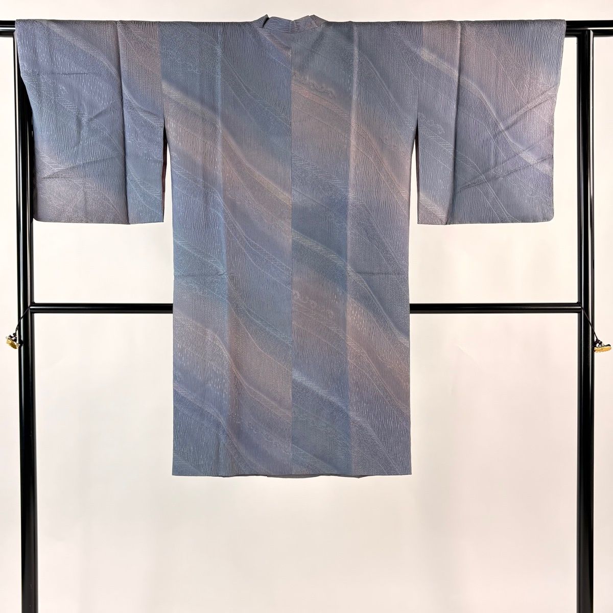 道行 身丈102 cm 裄丈64 M 和装コート 千代田衿 地紋 ぼかし 青灰色 正絹 秀品