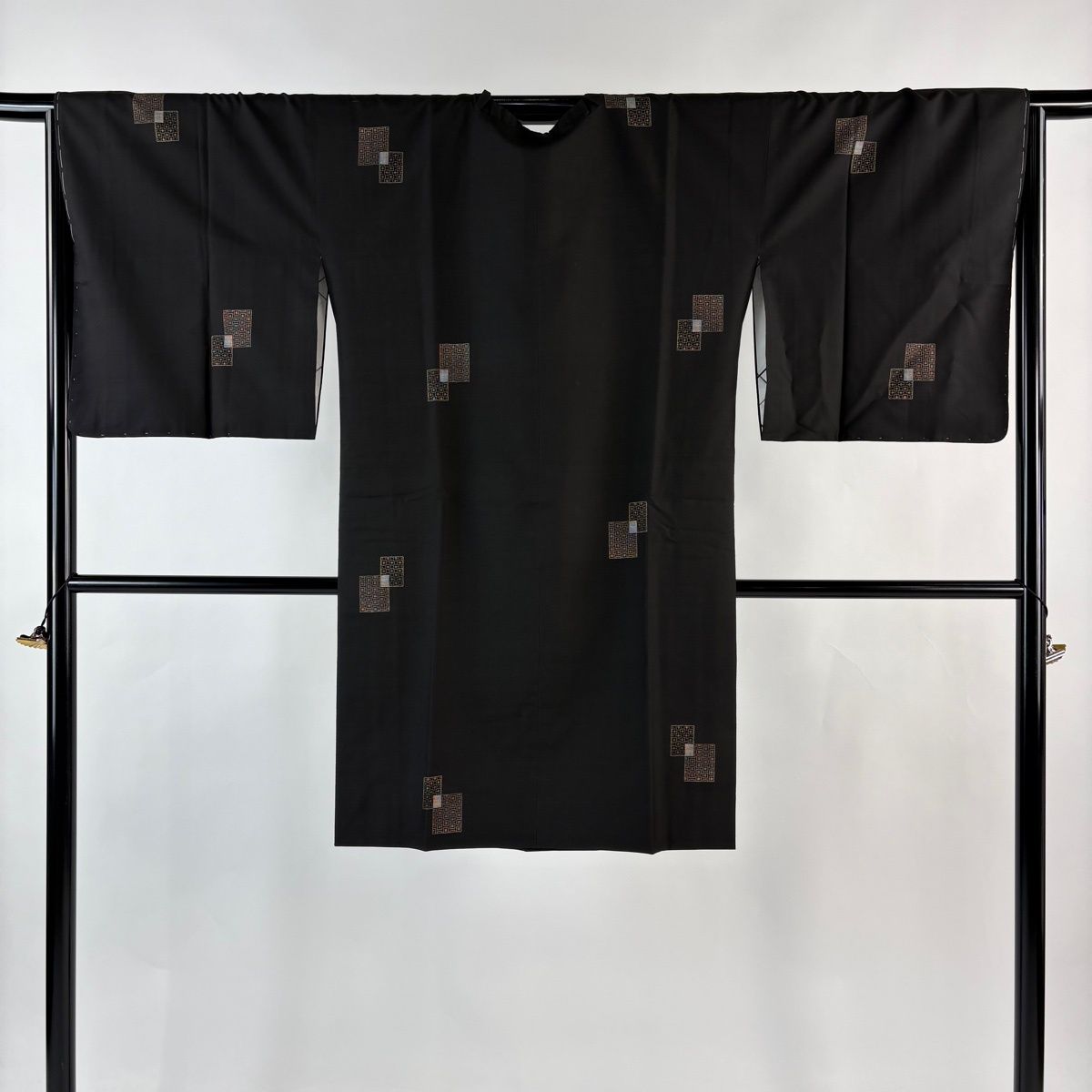 道行 身丈98 cm 裄丈64 M 和装コート 紬地 色紙 焦茶色 正絹 秀品