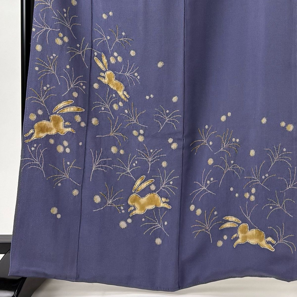 色留袖 身丈165 cm 裄丈67 M 袷 久呂田明攻 東京友禅 落款 うさぎ すすき 縮緬 青紫 正絹 三つ紋