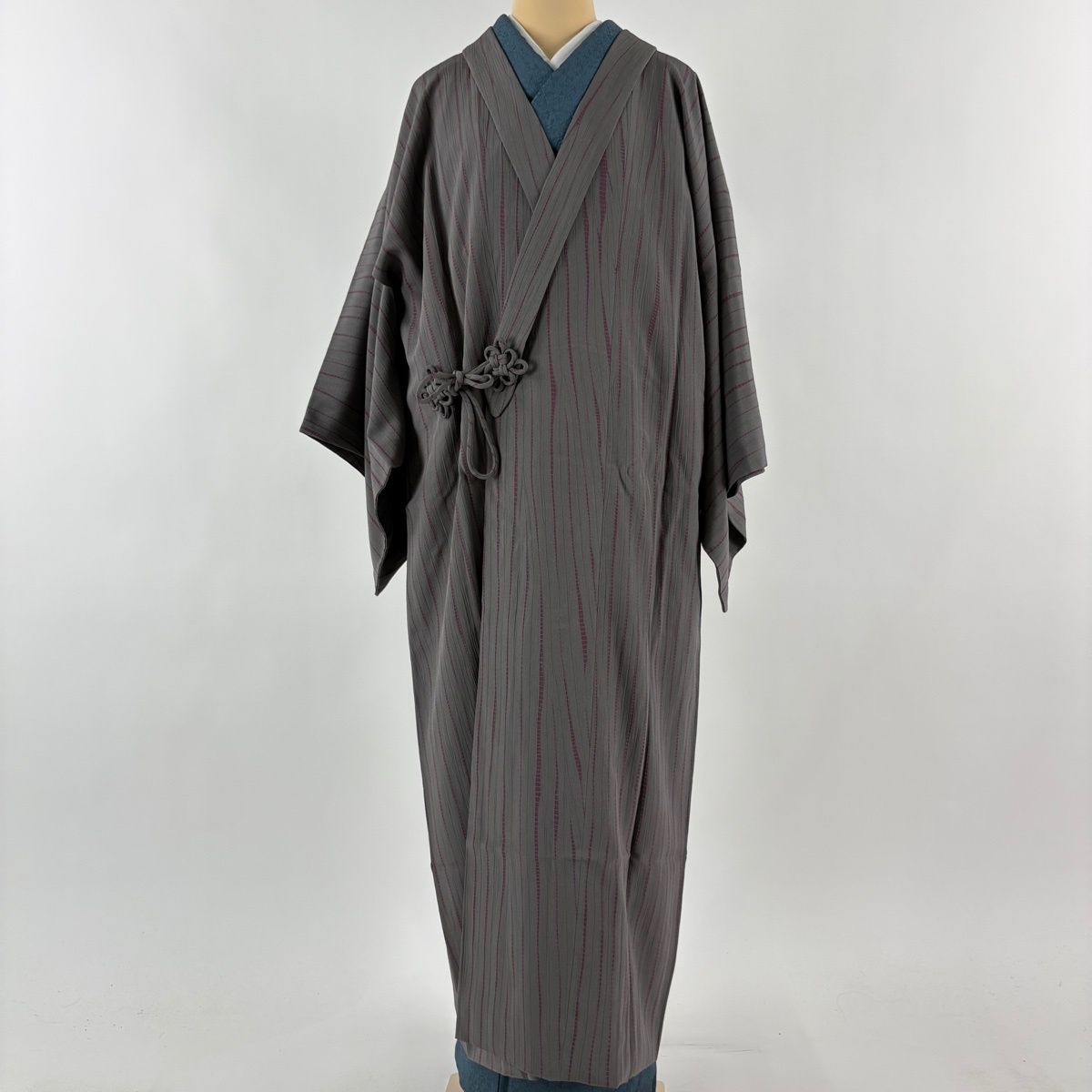道中着 身丈132.5 cm 裄丈69 L 和装コート 着物衿 幾何学 絞り 灰色 正絹