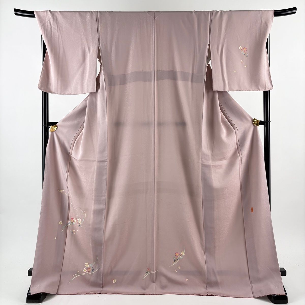 付下げ 身丈173 5 cm 裄丈70 L 袷 稲手明仁 落款 草花 流水 ピンク 正絹