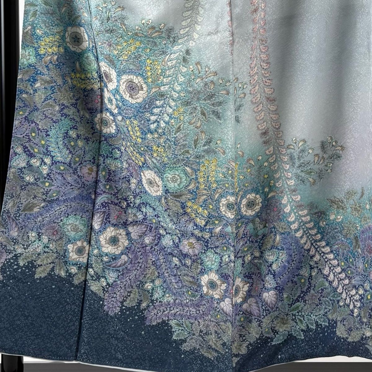 訪問着 身丈156.5 cm 裄丈67.5 L 袷 吉乃一廉 落款 辻が花 銀通し 染め分け 青灰色 正絹