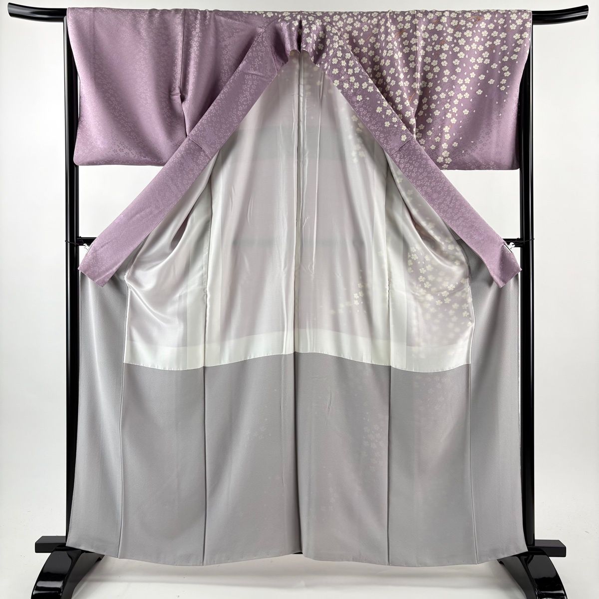 訪問着 身丈164cm 裄丈66.5cm M 袷 菅有鬼一 落款 枝花 花びら 金彩