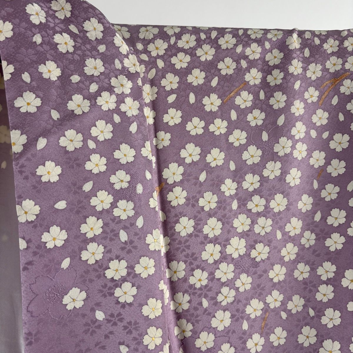 訪問着 身丈164cm 裄丈66.5cm M 袷 菅有鬼一 落款 枝花 花びら 金彩