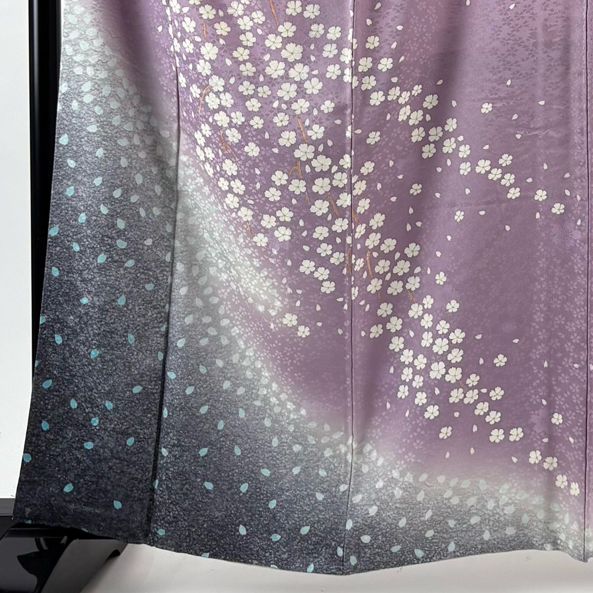 訪問着 身丈164cm 裄丈66.5cm M 袷 菅有鬼一 落款 枝花 花びら 金彩