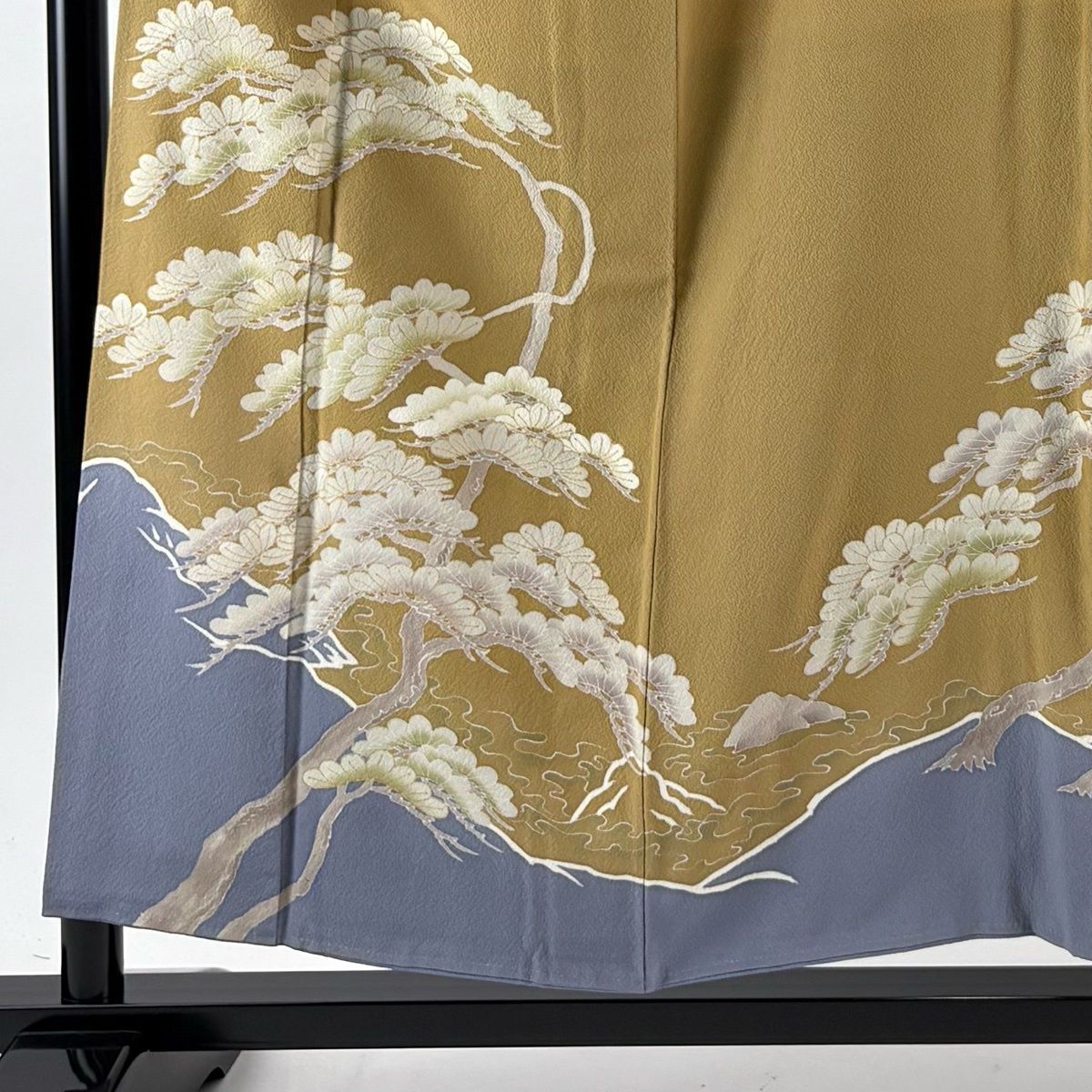 訪問着 身丈156.5 cm 裄丈65 M 袷 洛楽人 落款 松 波 金彩 黄土色 正絹 一つ紋