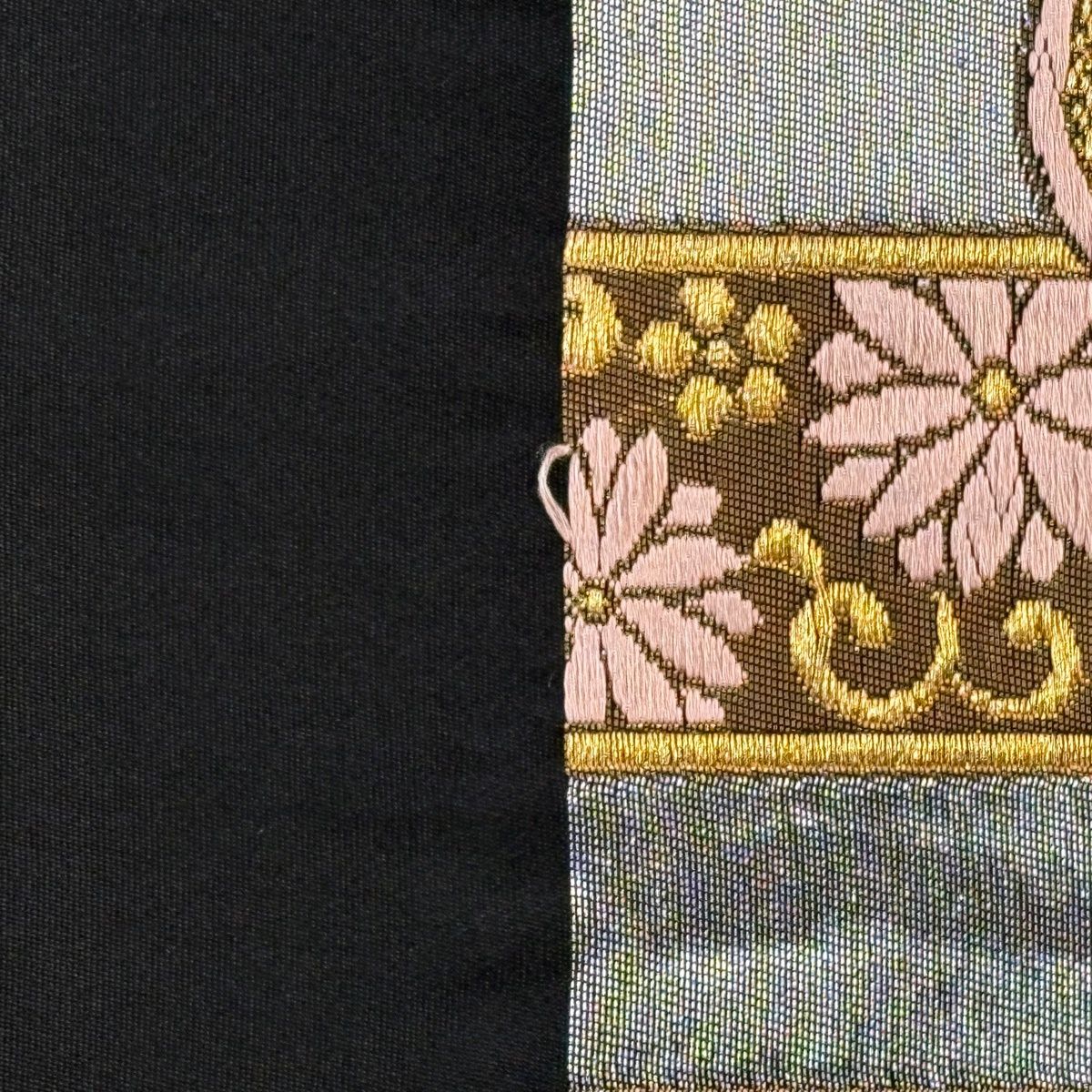 金糸 花柄刺繍 正絹袋帯 袋帯 秀品 関西仕立て 秋草 菖蒲 刺繍 金糸 クリーム 六通 正絹 中古
