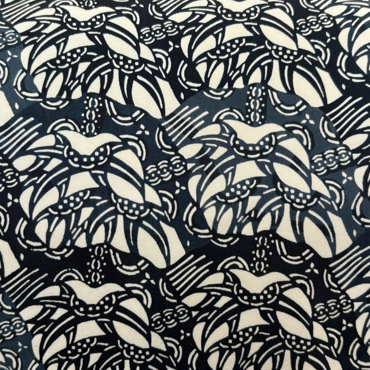 名古屋帯 秀品 葉柄 幾何学模様 藍色 正絹