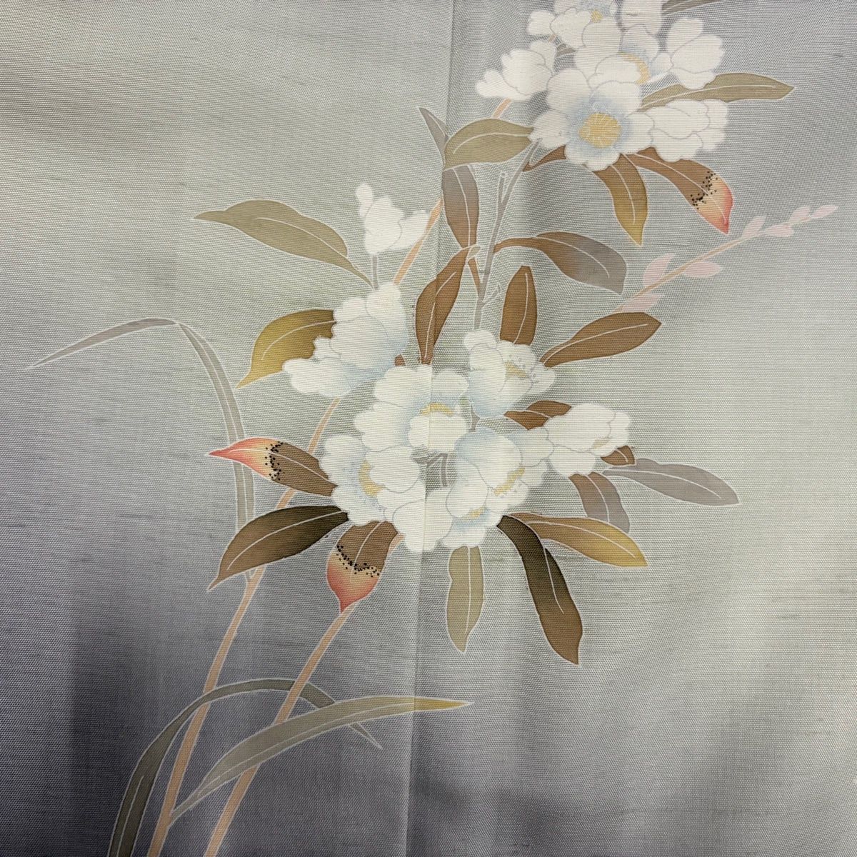 訪問着 身丈167.5cm 裄丈65cm M 袷 紬地 草花 枝花 染め分け ぼかし 青