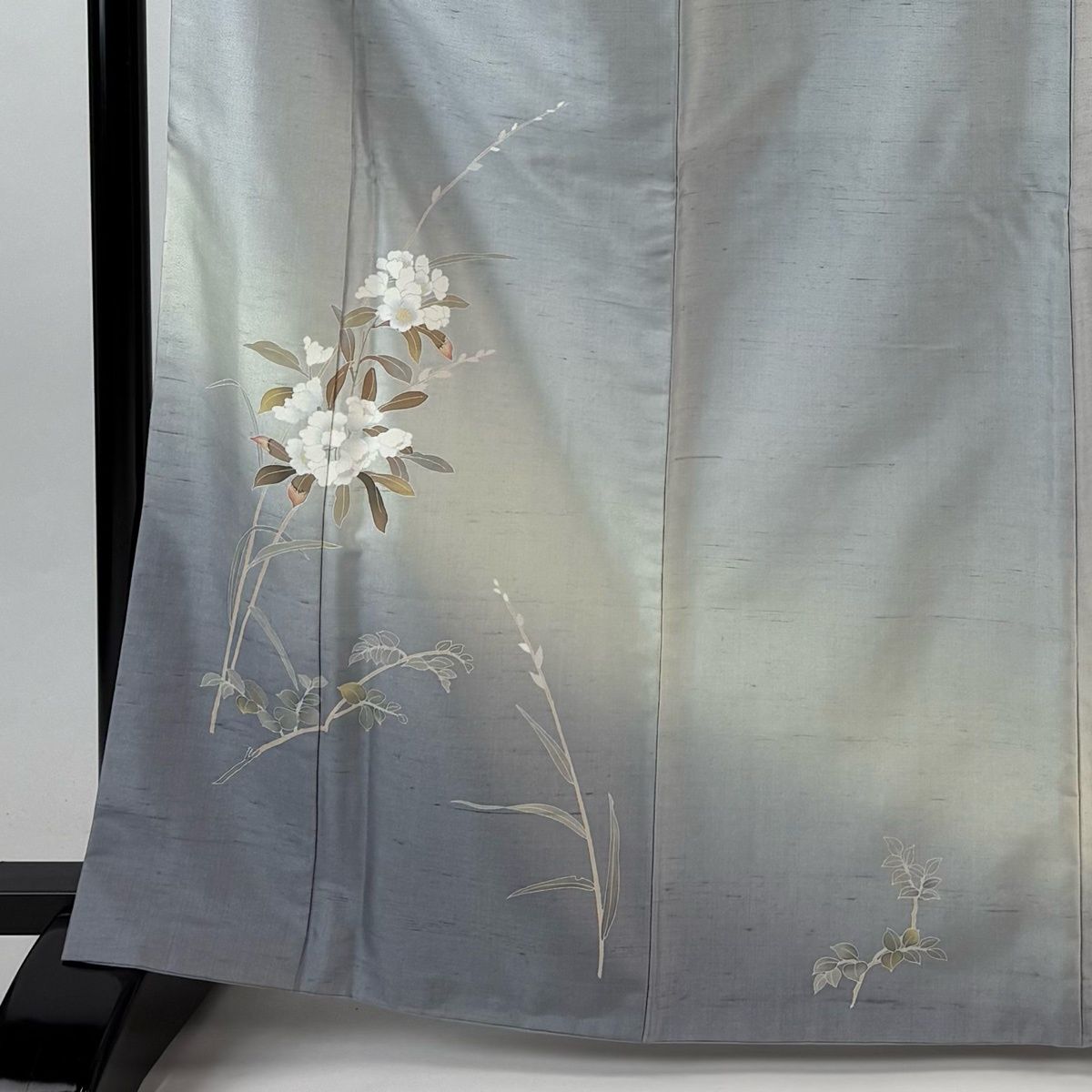 訪問着 身丈167.5cm 裄丈65cm M 袷 紬地 草花 枝花 染め分け ぼかし 青