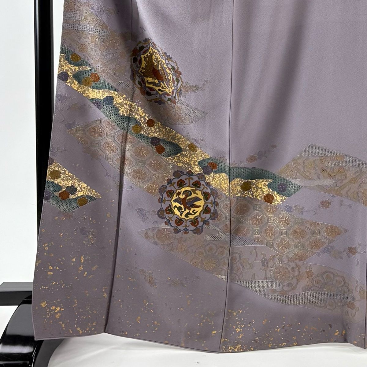 訪問着 身丈168 cm 裄丈69.5 L 袷 華文 鳥 刺繍 金彩 紫 正絹 秀品 一つ紋