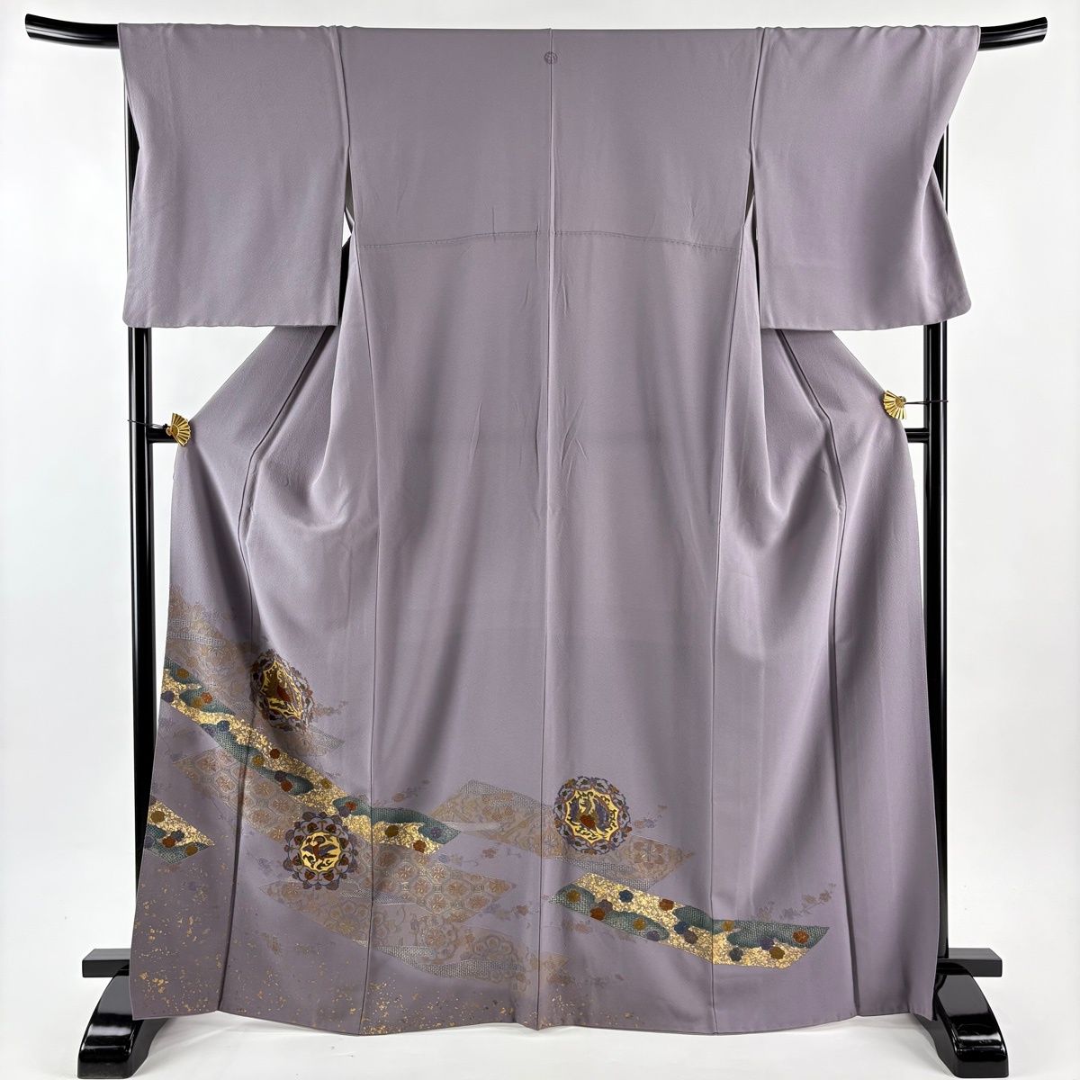 訪問着 身丈168cm 裄丈69.5cm L 袷 華文 鳥 刺繍 金彩 紫 正絹 秀品 一