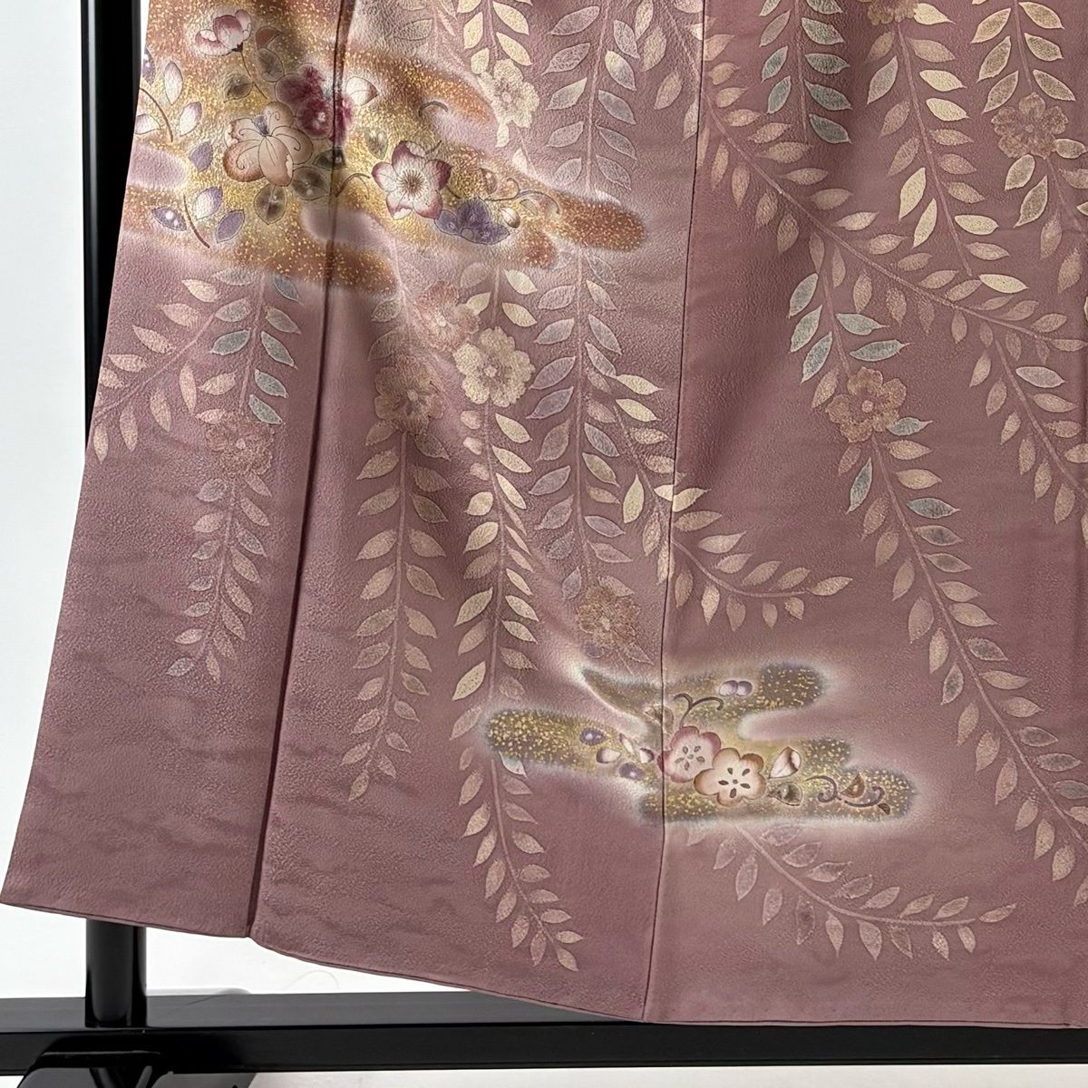 訪問着 身丈156 cm 裄丈65 M 袷 草花 霞 金彩 ぼかし 灰紫 正絹 秀品