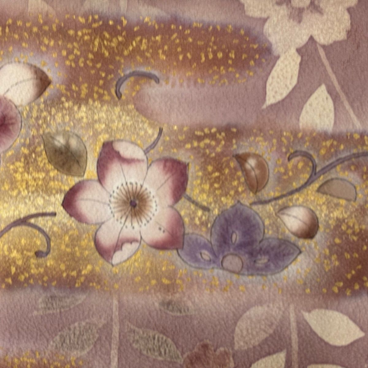  訪問着 身丈156 cm 裄丈65 M 袷 草花 霞 金彩 ぼかし 灰紫 正絹 秀品 訪問着 付け下げ 着物