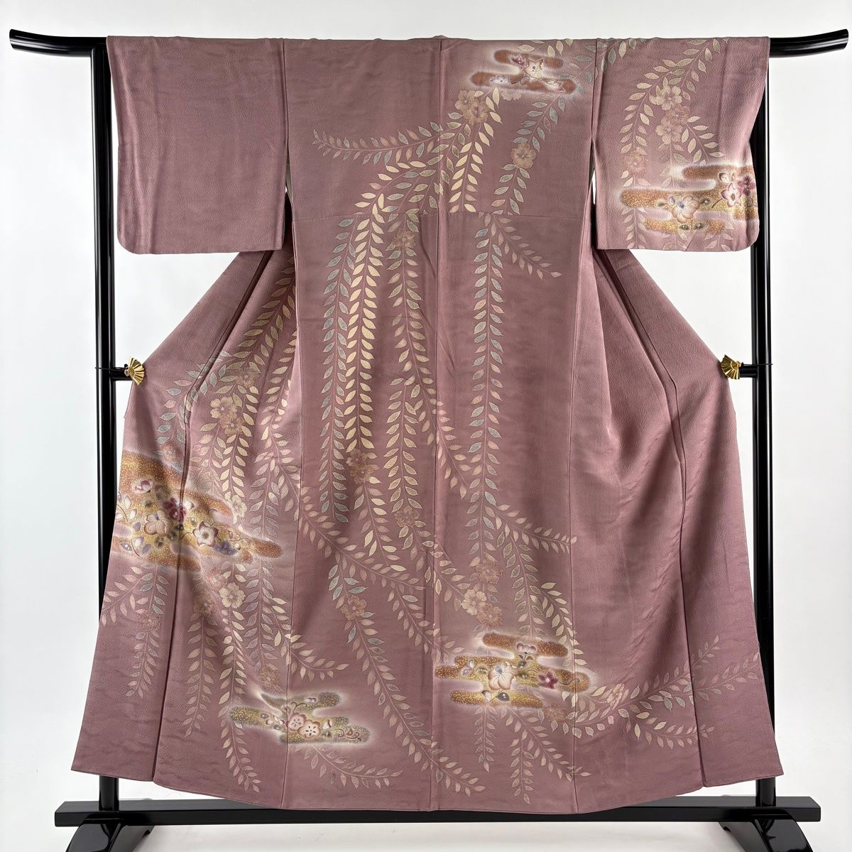 訪問着 身丈156 cm 裄丈65 M 袷 草花 霞 金彩 ぼかし 灰紫 正絹 秀品