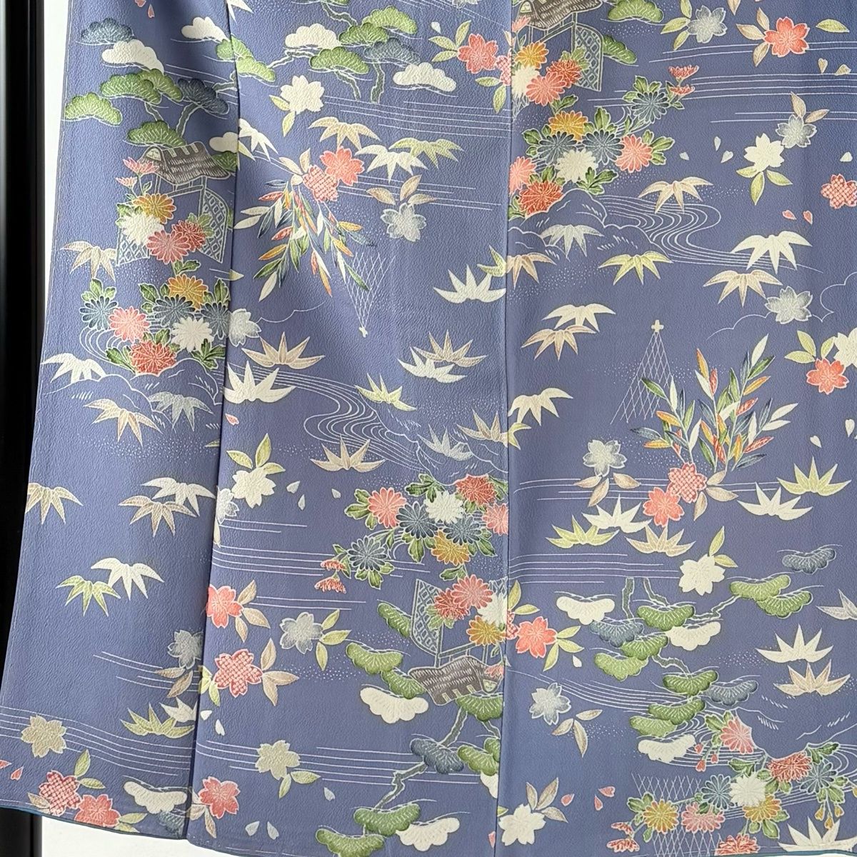 小紋 身丈153.5 cm 裄丈65.5 M 袷 やまと 網干 草花 紫 正絹 秀品